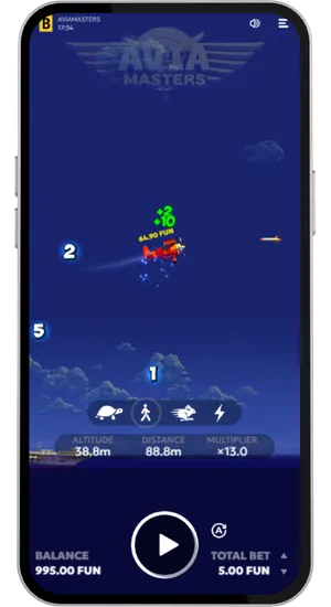Aviamasters by BGaming - starting a round and watching the plane climb
